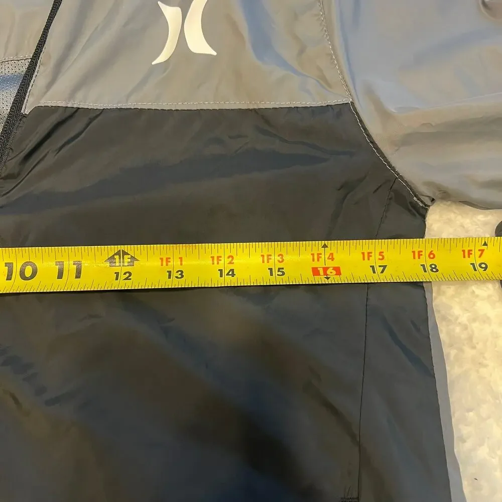 Hurley Jacket Youth Large Logo Light Weight Zip‎ up Wind Breaker Gray Black